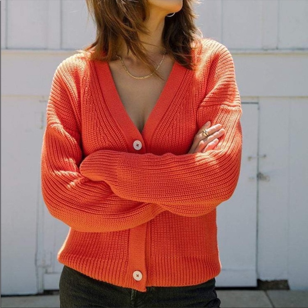 Tradlands Shelter Chunky Knit Cotton Cardigan Sweater in Flame